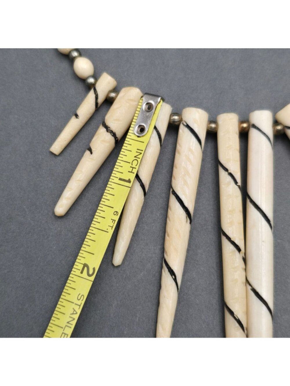 Vintage Batik Style Carved Bone Spike Necklace 16" Ethnic Tribal Horn Bib - Picture 13 of 16